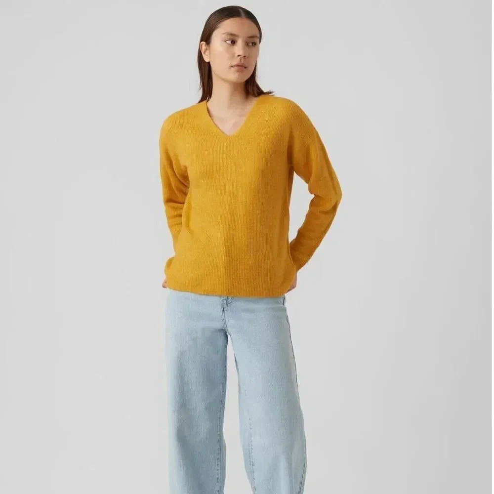 VERO MODA Crewlefile Size S Drop Shoulder Knit Pullover Sweater